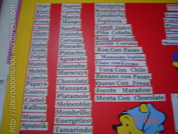 Cartaz com os sabores dos sorvetes