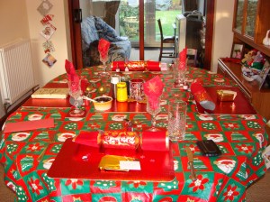 Os crackers na mesa de Natal inglesa. 
